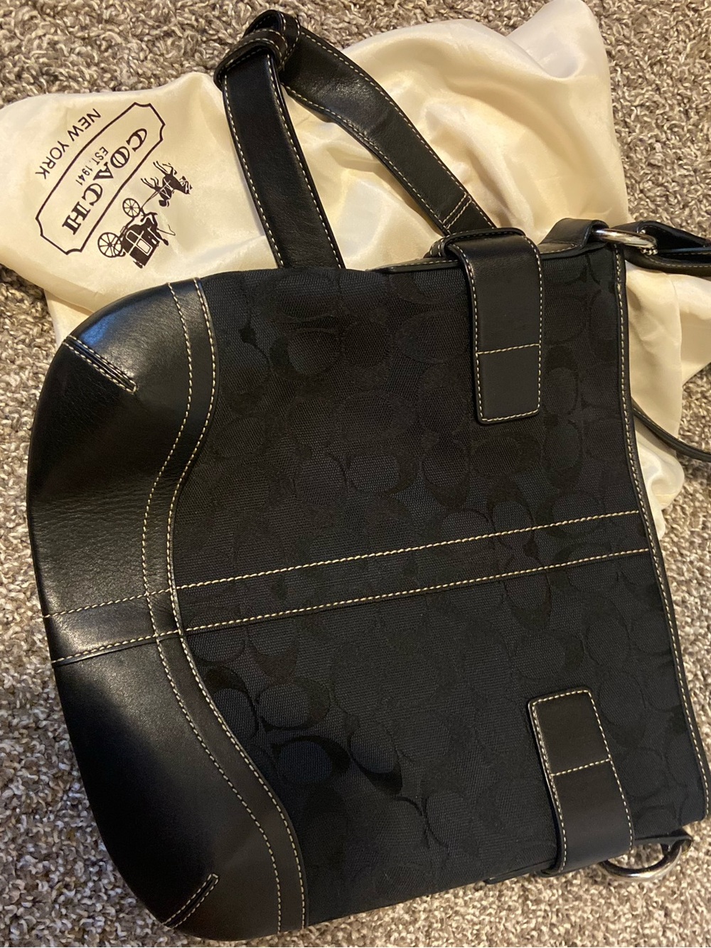 Coach Black Signature Canvas Shoulder Bag with Contrasting Stitch